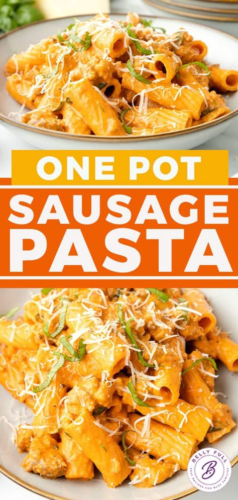 One Pot Kielbasa, Sausage Pasta Recipes Easy, One Pot Sausage Pasta, One Pot Sausage, Kielbasa Pasta, Sausage Pasta Recipe, Mascarpone Sauce, Sausage Spinach Pasta, Easy Pasta Dinner Recipes