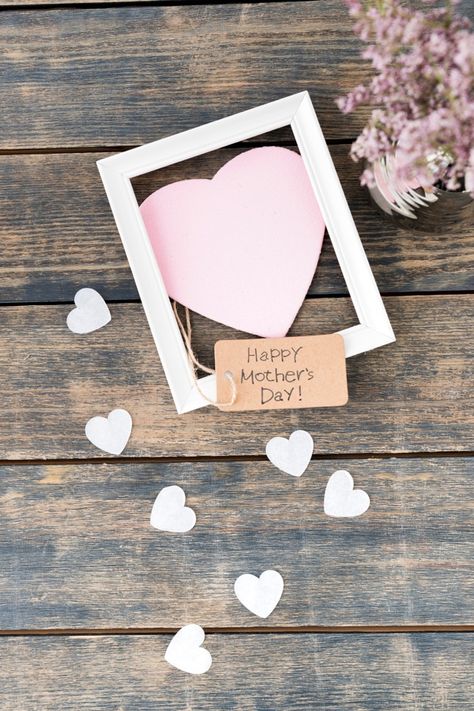 Happy mothers day inscription with flowers, paper hearts and frame Ganpati Invitation Card, Mothers Day Crafts Preschool, Mother's Day In Heaven, Mothers Day Balloons, Mother's Day Background, Mothers Day Poems, Mother's Day Bouquet, Mother's Day Activities, Frame Download