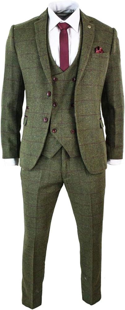 Frank Men's 3-Piece Suit Plaid Slim Fit Two Button Single-Breasted Wedding Blazer Jacket+Vest+Pants Green at Amazon Men’s Clothing store Green Suit Men, Mens Tweed Suit, Mens 3 Piece Suits, Tweed Men, Tweed Sport Coat, Registry Items, Mens Suit Vest, Slim Fit Blazer, Suits Men