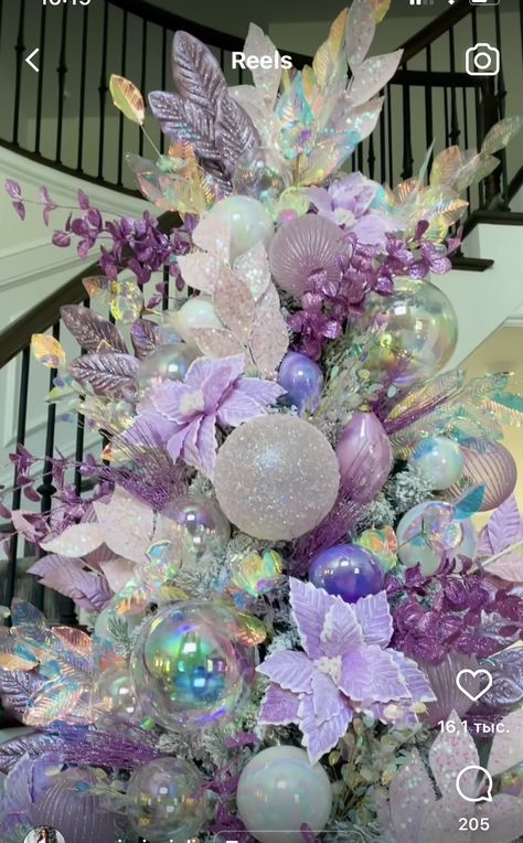 Purple Pink Christmas Tree, Lavender Christmas Decor, Purple And Silver Christmas Tree Ideas, Lilac Christmas Tree, Pink And Purple Christmas Tree, Lavender Christmas Tree, Iridescent Christmas Tree, Purple Christmas Tree Decorations, Purple Decorations