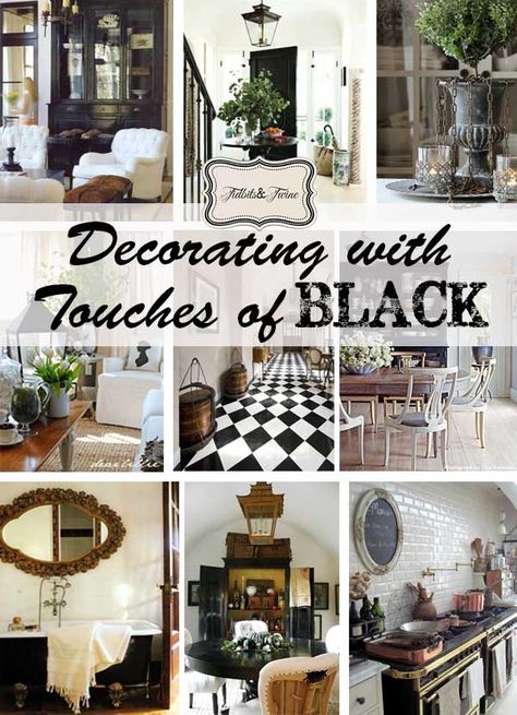 How to decorate with touches of black for an elegant and timeless look. Black And White French Country, Decorating With Black, Black And White Furniture, French Kitchen Decor, Black Rooms, Black Fireplace, Modern French Country, Country Dining Rooms, French Country Dining