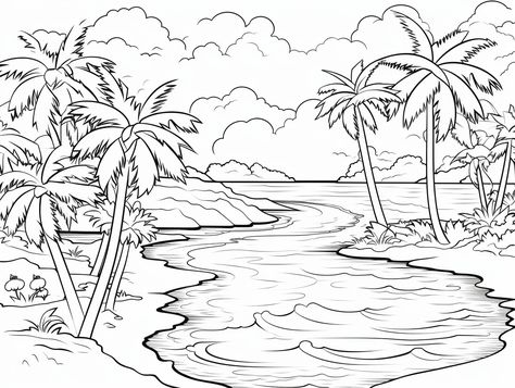 illustration of Coloring and relaxation on a tropical island Virgin Islands National Park, Beach Coloring Pages, Easy Landscape, Coloring Page For Adults, Tropical Getaways, Cool Coloring Pages, Tropical Island, Ocean Breeze, Tropical Islands