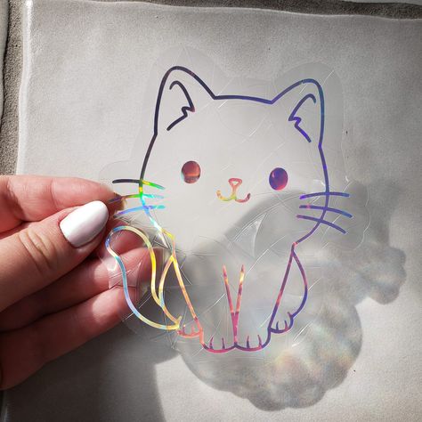 Holographic Vinyl Ideas, Prism Window, Cat Suncatcher, Cool Stationary, Rainbow Window, Vinyl Window Decals, Sticker Design Inspiration, Suncatcher Window, Rainbow Prism