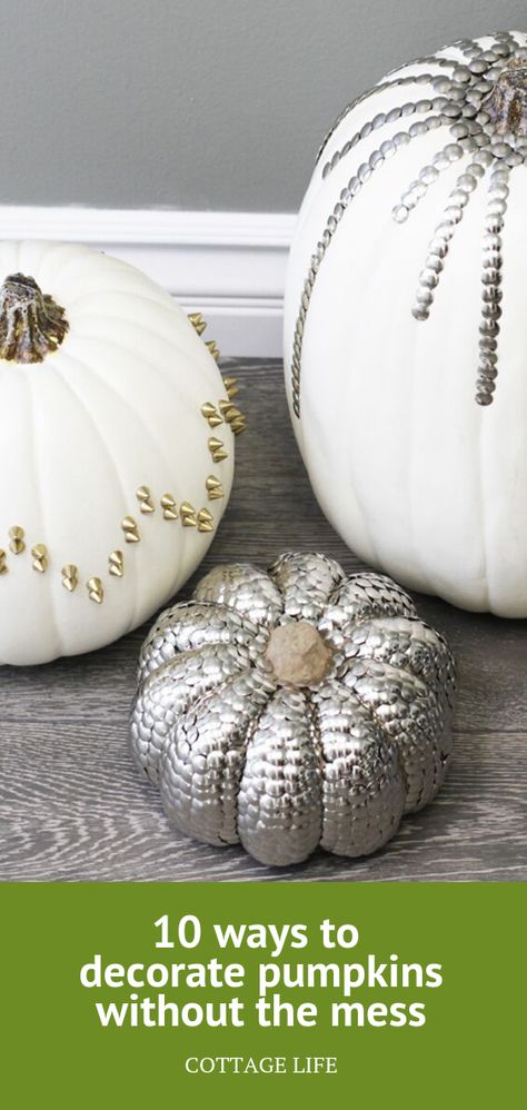 Studded Pumpkin, Decorate Pumpkins, Pumkin Decoration, No Carve Pumpkin Decorating, Fake Pumpkins, Pumpkin Projects, Pumpkin Ideas, Thanksgiving Ideas, Diy Pumpkin