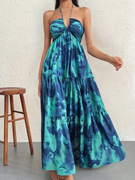 Women's Elegant Holiday Sexy Floral Print  Backless Tie Up Maxi Dress,Floral Print Halter Neck A-Line Dress,Summer Long Dress, Seaside Long Dress, Women Long Dress, Backless Long Dress ,Hawaiian Long Dress For Daily,Parties,Dating,Wiesn Bierfest Green Boho  Sleeveless Woven Fabric Tie Dye,All Over Print Cami Non-Stretch  Women Clothing, size features are:Bust: ,Length: ,Sleeve Length: Dress Backless Long, Summer Long Dress, Maxi Dress Floral, Backless Long Dress, Dress Backless, Hawaiian Outfit, Long Bodycon Dress, Women Halter, Aline Dress