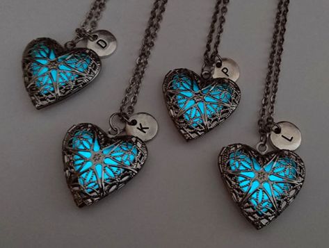 Set of 4 Best Glow in the Dark Heart Lockets Heart-shaped Locket Necklace For Best Friend, Heart-shaped Friendship Necklaces With Adjustable Chain, Heart-shaped Meaningful Necklace For Best Friend, Cheap Heart-shaped Friendship Necklaces, Personalized Heart-shaped Necklaces For Friendship, 4 Best Friends, Glowing Necklace, Dainty Diamond Necklace, Heart Locket Necklace