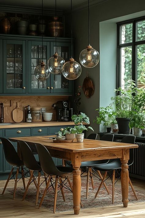 New 24+ Forest Green Apartment Ideas for a Fresh Look Green Loft Aesthetic, Moody Green Decor, Forest Green Apartment, Dark Green House Interior, Dark Green Apartment, Green Dinning Room, Dark Green Interior Design, Green Aesthetic House, Green Apartment Aesthetic