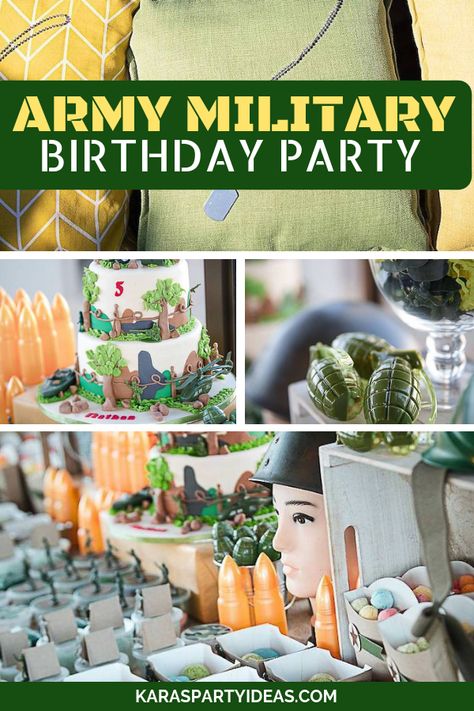 Love this cute boy Army Military Birthday Party | Kara's Party Ideas Army Birthday Cakes, Army Themed Birthday, Soldier Party, Army Birthday Parties, Kids Party Snacks, Army Birthday, Military Party, Army's Birthday, Army Party