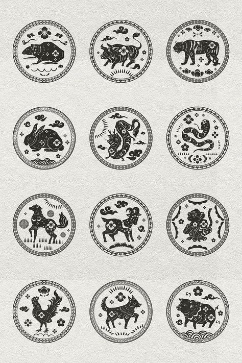 Horse Dragon, Chinese Horoscope, New Year Design, Logo Animal, Chinese Element, Dragon Year, Black And White Stickers, New Year Designs, Chinese Zodiac Signs