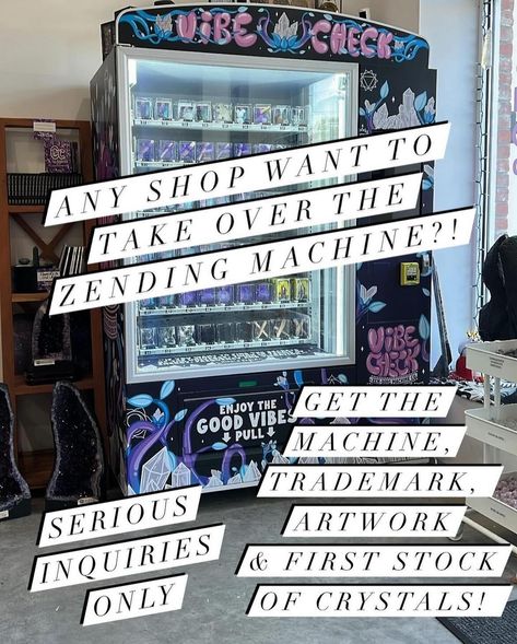 @thezendingmachine Is Available! Looking to rehome our Crystal Vending machine project! 👉🏻Purchase this Custom Crystal vending machine Branded “The Zending Machine”. Get the machine, stock sources, social media, and artwork! Asking $5000, MUST PICK UP(needs truck with a liftgate) Message to Inquire! . . . #vendingmachine #vendingmachinebusiness #vendingmachines #crystals #crystalhealing #crystalshop #crystalvendingmachine #vendingbusiness #vendingmachineseverywhere #vendinglife Machine Project, Vending Machine Business, Machining Projects, Vending Machine, Crystal Shop, The Machine, Crystal Healing, Pick Up, Social Media