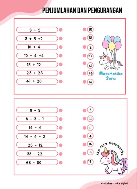 Worksheet matematika anak SD materi penjumlahan dan pengurangan Pelajaran Tk, Math Decimals, Math Exercises, School Study Ideas, Kindergarten Reading Worksheets, Microsoft Office Word, Math Tasks, Office Word, Preschool Writing