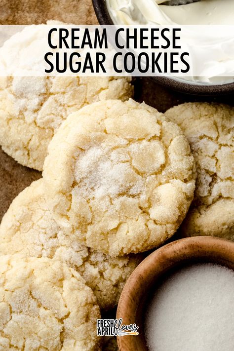 Chewy Cream Cheese Cookies, Sugar Cookies Recipe With Cream Cheese, Sugar Cookie Recipe Cream Cheese, Easy Cream Cheese Cookies, Cookie Recipes With Cream Cheese, Big Batch Christmas Cookies, Betty Crocker Sugar Cookie Mix Recipes, Cream Cheese Crinkle Cookies, Sugar Cookie With Cream Cheese