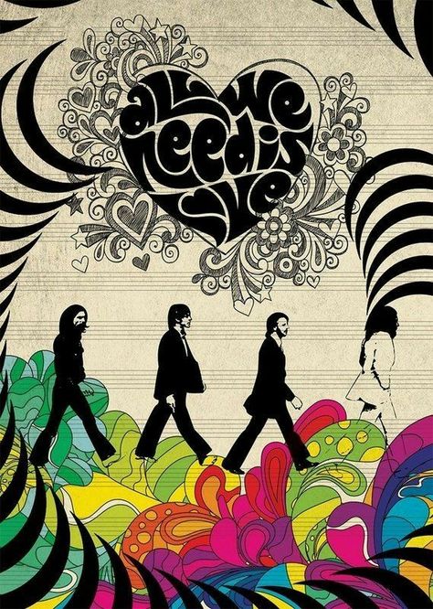 70s Graphic Design Poster, 70s Music Posters, Music Through The Decades, 1960 Illustration, Music Tattoo Ideas, 70s Artists, Gcse Graphics, Beatles Artwork, Mundo Hippie