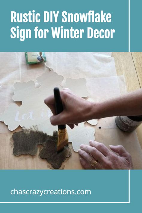 Rustic DIY Snowflake Sign for Winter Decor Winter Wall Decor Diy, Snowflake Sign, Easy Winter Decorations, Simple Stencil, Diy Snowflake, Winter Wall Decor, Seasonal Decor Ideas, Snow Flakes Diy, Winter Door