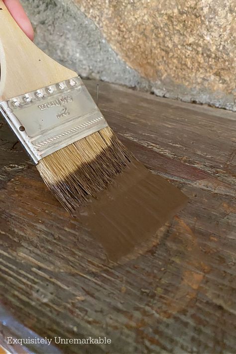 Water Stains On Mantel Mantel Paint Color Ideas, Fireplace Mantel Makeover, Painted Fireplace Mantels, Mantel Makeover, Painted Mantle, Rustic Mantle, Oak Mantle, Wood Mantle, Paint Fireplace