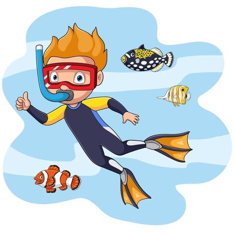 Cartoon little boy diving in underwater with tropical fish Scuba Diving Cartoon, Underwater Cartoon Wallpaper, Underwater Vector, Cartoon Underwater Scene, Underwater Cartoon, Deep Sea Illustration Underwater, Under The Sea Vector Illustration, Instagram Highlight Icons, Tropical Fish