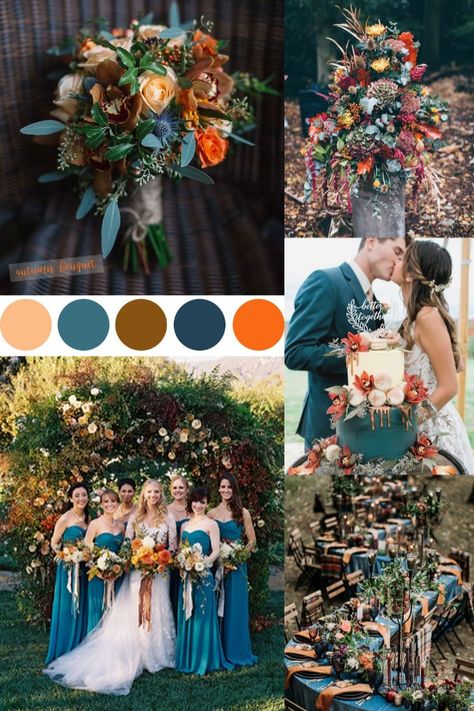 colorful fall inspired teal and rust orange wedding color ideas #wedding #weddingideas #weddingcolors Rust Orange Wedding, Color Ideas Wedding, Teal And Rust, Orange Wedding Colors, Fall Wedding Color Schemes, Wedding Color Scheme, Wedding Color Ideas, Rustic Fall Wedding, Wedding Favors Fall