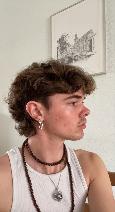 Mullets For Men Curly, Curly Hair Soft Mullet Men, Modern Textured Mullet, Short Wavy Mullet Mens, Fluffy Hair Mullet Men, Urban Mullet, Slight Mullet Mens, Baby Mullet Haircut Men, Indie Mullet Men