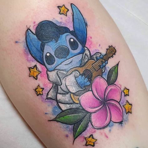 Stitch Elvis Tattoo, Elvis Stitch Tattoo, Stitch As Elvis, Ohana Tattoos, Elvis Stitch, Elvis Guitar, Elvis Tattoo, Lilo And Stitch Tattoo, Ohana Tattoo