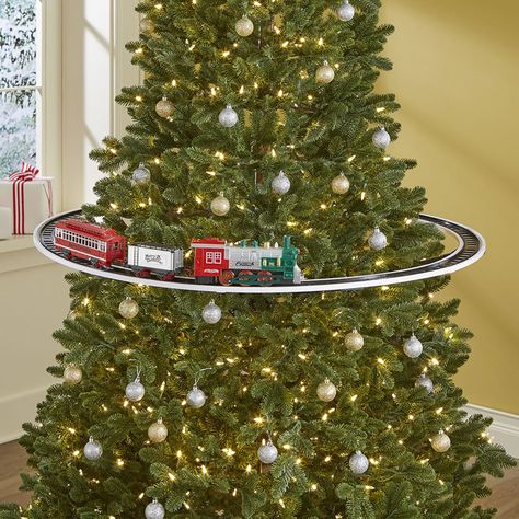 Mr. Christmas Elevated Christmas Tree Train Elevated Christmas Tree, Train Around Christmas Tree, Half Christmas Tree, Christmas Tree Train, Christmas Tree Wallpaper, Mr Christmas, Hammacher Schlemmer, Google Glass, Black Christmas Trees