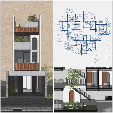 House Projects Architecture, Small House Elevation, Architecture Portfolio Design, Small House Elevation Design, Modern Villa Design, Modern House Facades, Modern Exterior House Designs, Sketchup Model, Minimal House Design