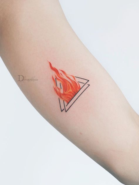 Element Of Fire Tattoo, Element Fire Tattoo, Simple Fire Tattoo For Women, Geometric Fire Tattoo, Purple Flame Tattoo, Small Flame Tattoo For Women, Fire Theme Tattoo, Flame Tattoos For Women, Fire Tattoo Designs For Women