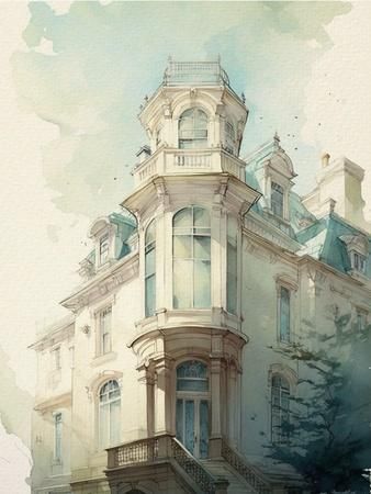 'Architecture of Philadelphia Watercolor II' Art Print - Lana Kristiansen | Art.com Watercolor Buildings Architecture, Classical Period Art, House Watercolor Painting, Dark Academia Wallpaper, Watercolor House Painting, Ancient Chinese Architecture, Color Pencil Illustration, Victorian Paintings, Architectural Art