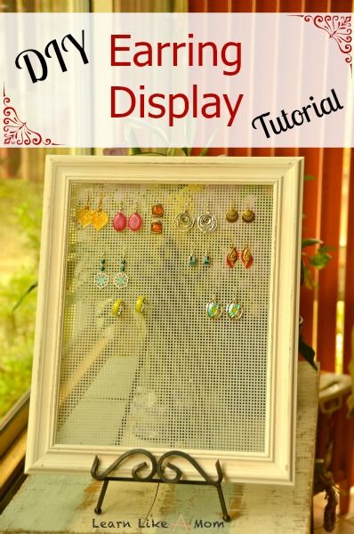 Earring Holder Cricut, Ways To Display Earrings To Sell, Hang Earrings Diy Display Ideas, Wall Earring Display, Clip On Earring Display, Diy Earring Display Stand How To Make, Earring Organization Ideas, Diy Earring Tree, Earring Rack Diy