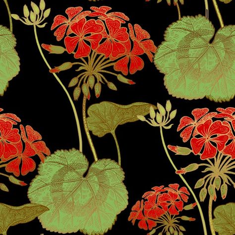 Geranium Tattoo, Surface Pattern Design Inspiration, Tattoo Background, Geranium Flower, Seamless Floral Pattern, Pattern Design Inspiration, Red Geraniums, Islamic Art Pattern, Vintage Botanical Prints