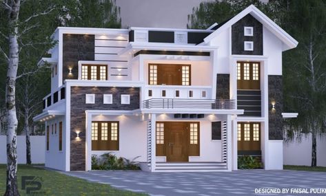 Modern Bungalow Exterior, House Outer Design, House Roof Design, House Balcony Design, Two Story House, Modern Small House Design, Kerala House Design, Two Storey House, Architect Design House