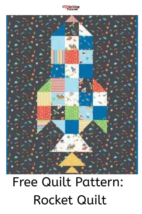 Embark on a quilting adventure with Riley Blake's free Rocket Quilt pattern, 41.5"x55.5"—a beginner-friendly cosmic crib quilt for your space explorer! Outer Space Quilts Ideas, Rocket Quilt Pattern, Rocket Ship Quilt Pattern, Space Themed Quilts, Embroidery Quilts Ideas, Space Quilt Pattern, Easy Baby Quilts For Beginners, Rocket Quilt, Quilt Patterns For Boys