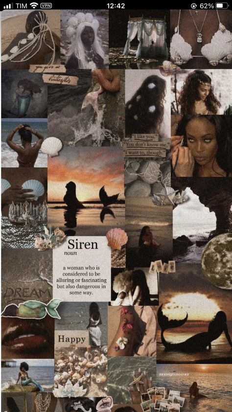 Black Mermaid Aesthetic, Siren Archetype, Dark Mermaid Aesthetic, Mermaid Collage, Mermaid Wallpaper, Venus In Pisces, Siren Core, Black Siren, Dark Mermaid