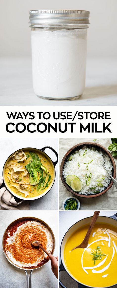 Have some coconut milk leftover from a recipe? Here's a guide on different ways to use that coconut milk How To Use Up Coconut Milk, Coconut Milk Uses Recipes, Paleo Coconut Milk Recipes, What To Use Coconut Milk In, How To Use Coconut Milk Recipes, Recipes Using Unsweetened Coconut Milk, Coconut Milk Food Recipes, Uses For Coconut Milk Cooking, Ways To Use Coconut Milk