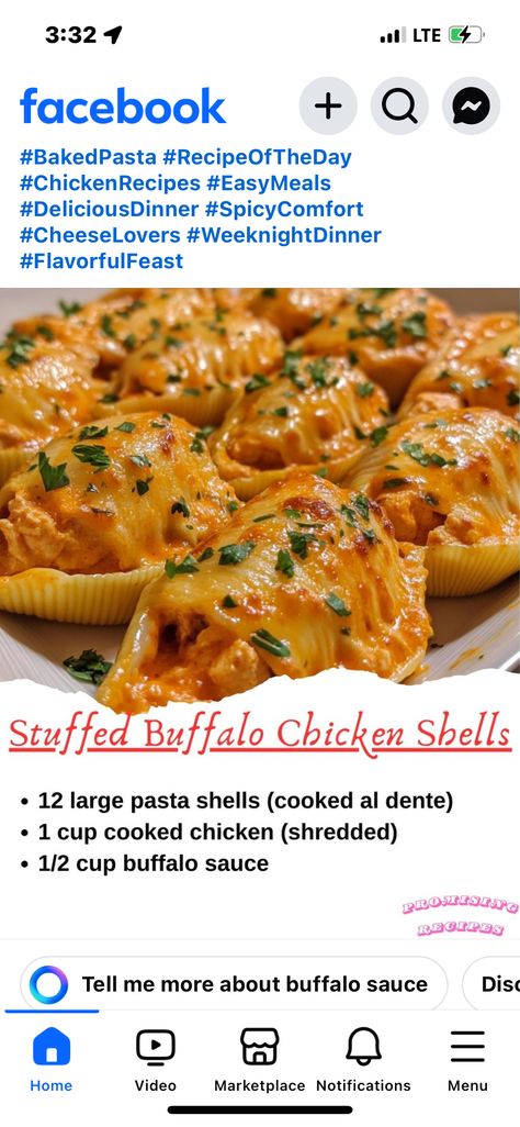 Tummy Yummy, Buffalo Sauce, Stuffed Pasta Shells, Pasta Bake, Buffalo Chicken, Recipe Of The Day, Weeknight Dinner, How To Cook Chicken, Yummy Dinners