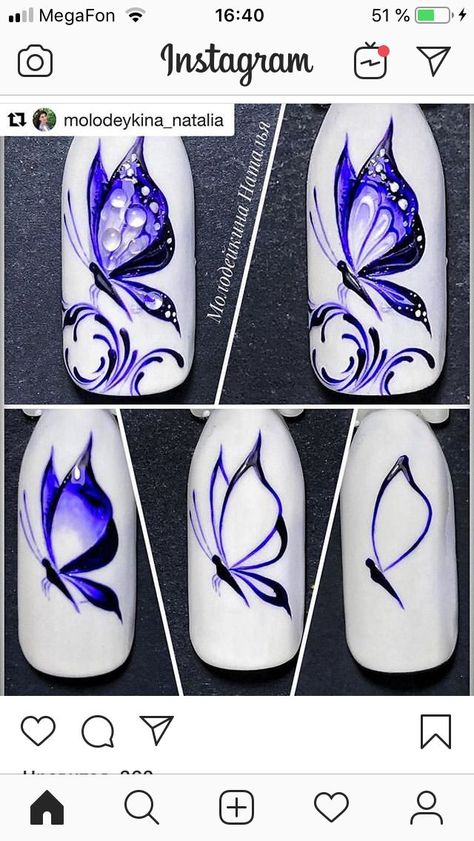 Butterfly Nail Designs, Animal Nail Art, Nail Drawing, Nail Techniques, Nail Art Techniques, Butterfly Nail Art, Nail Art Designs Diy, Pretty Nail Art Designs, Floral Nail Art