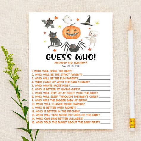 $0.95 | Halloween Pumpkin Guess Who! Baby Shower Game | Halloween Gift | guess who, baby shower game, activity activities, guessing game, halloween pumpkin, jack o'lantern spooky spider, black cat ghost mummy bat, mummy witch, boy girl unisex, gender neutral Guess Who Baby Shower Game, Halloween Baby Shower Games, Couple Shower Games, Peanut Baby Shower, Find The Guest, Halloween Baby Shower Theme, Rainbow Baby Shower, Ice Breaker, Halloween Baby