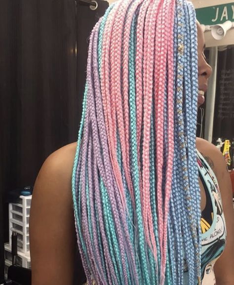 Pink Box Braids, Purple Box Braids, Brown Box Braids, Blue Braids, Black Box Braids, Colored Box Braids, Braids With Shaved Sides, Big Box Braids, Blonde Box Braids