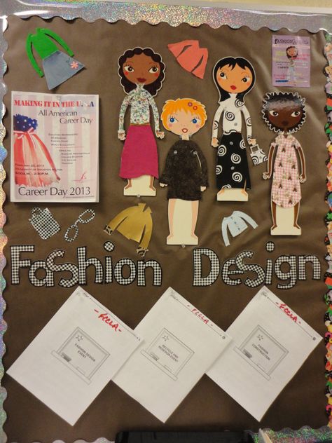 Fashion Design@HFHS: Bulletin board for class... on Twitpic Family Consumer Science Classroom Decor, Elementary Crafts, Fcs Classroom, Facs Classroom, Tech Theatre, Science Classroom Decorations, Bulletin Board Design, Teaching Sewing, Fashion Design Classes