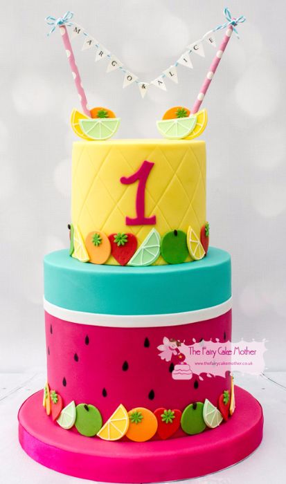 Birthday Cake Fruit, Tutti Fruity Party, Twotti Fruity, Tutti Frutti Birthday Party, Kids Birthday Cakes, Tutti Frutti Party, Fruit Birthday Party, Cake Light, Cake Fruit