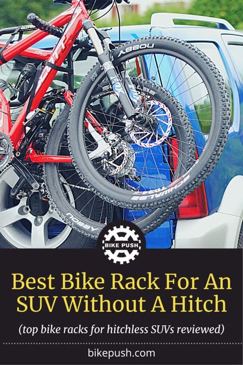 SUVs frequently have a hitch, therefore owners of these vehicles frequently use hitch-mounted bike racks. What if your SUV isn't equipped with a hitch? We'll provide our top recommendations for hitchless SUV bike racks in this blog post as well as advice on how to choose a hitch-free bike rack for a car. Adventure Bike Cycling, Suv Bike Rack, Hitch Rack, Metal Trunks, Tire Rack, Best Bike, Small Suv, Bike Mount, Bike Racks