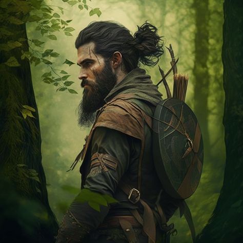 Fantasy Woodsman, The Faithful And The Fallen Fan Art, Ranger Dnd, Hellboy Art, Snow Rose, Dnd Inspiration, Middle Earth Art, Fantasy Maps, Magical Book