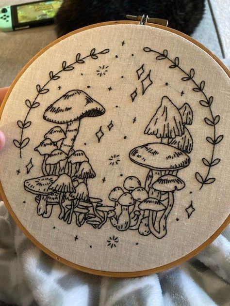 Mushroom Embroidery Tutorial, Embroidery Designs Funny, Edgy Embroidery, Anna Embroidery, Goth Diy, Whimsical Embroidery, Hand Embroidery Projects, The Mushroom, Cute Embroidery