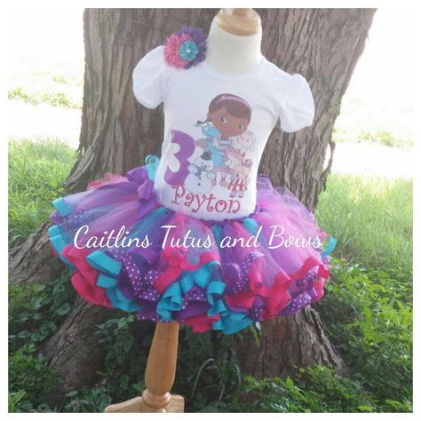 Doc Mcstuffins birthday tutu doc by CaitlinsTutusandBows on Etsy Doc Mcstuffins Birthday Outfit, Pink And Purple Birthday, Birthday Outfit Pink, Tutu Cake, Doc Mcstuffins Birthday Party, Doc Mcstuffins Birthday, Purple Birthday, Doc Mcstuffins, Outfit Pink