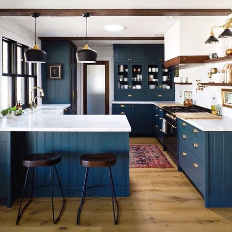 Grateful for projects like this one from @renovate108 and the thousands of others over the last decade. Excited for 2020 and beyond. Happy… Bali Kitchen, Dark Blue Kitchen, Kitchen 2025, Blue Kitchen Designs, Moody Kitchen, Dreamy Kitchens, Blue Cabinet, Main Kitchen, Navy Blue Kitchen