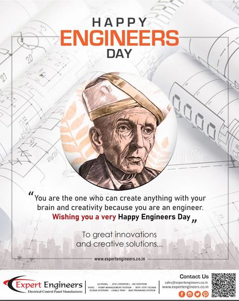 Day is celebrated on Sept 15 every year to pay tribute to Sir M Visvesvaraya, a foremost nation-builder who helped transform society for a far better tomorrow. an eminent engineer and a statesman, he left behind an illustrious and inspirational legacy. Happy Engineer's Day Civil Engineer, Happy Engineers Day Creative, Engineers Day India, Engineers Day Creative, National Engineers Day, Happy Engineer's Day Quotes, Engineers Day Wishes, Happy Engineer's Day Wishes, Restaurant Creatives