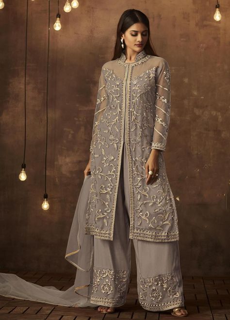 Blue Suit Women, Sky Blue Suit, Celana Fashion, Palazzo Suit, Vest Style, Silk Bottoms, Embroidered Pants, Designer Salwar Suits, Matching Outfit