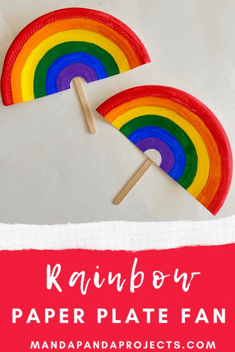 Paper Plate Fans Crafts For Kids, Rainbow Easy Craft, Paper Plate Rainbow Craft, Rainbow Paper Plate Craft, Pride Kids Craft, Rainbow Activities Preschool Crafts, Rainbow Kids Activities, Pride Arts And Crafts, Easy Pride Crafts