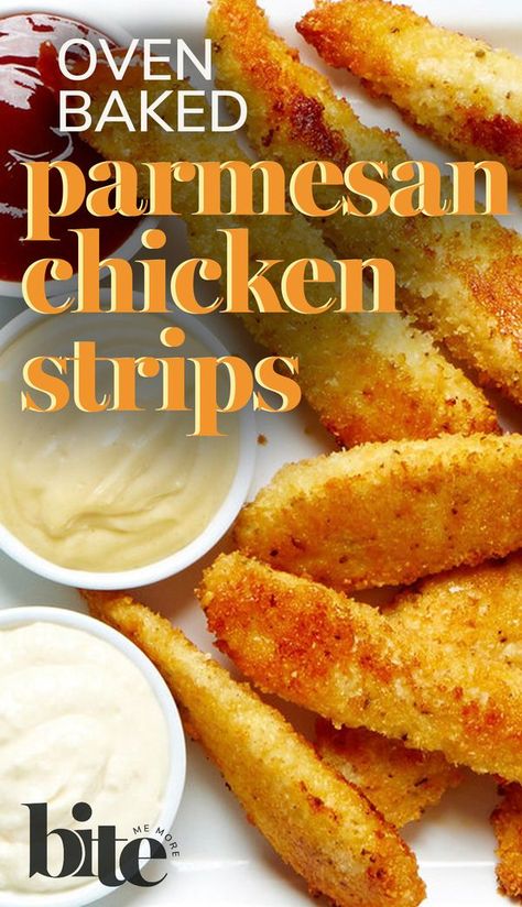 Baked Chicken Fingers, Baked Parmesan Chicken, Chicken Fingers Baked, Honey Mustard Dip, Slow Cooker Pasta Recipes, Chicken Strip Recipes, Spring Food, Baked Chicken Parmesan, Dipping Sauces