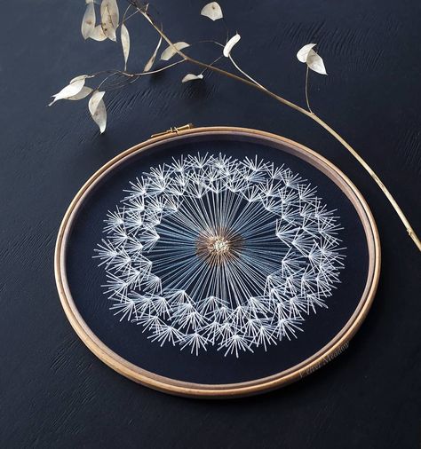 Dandelion Embroidery, Make A Wish Dandelion, Wish Dandelion, Blue Sargent, Bohemian Wedding Decorations, Tulle Embroidery, Embroidery Hoop Wall Art, Embroidery Wall Art, Dark Fabric