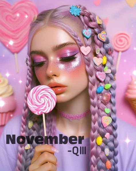 Candyland Makeup Ideas, Candy Girl Makeup, Crazy Contour, Cindy Lou Who Makeup, Lollipop Makeup, Candyland Makeup, Candy Makeup Look, Candy Girl Costume, Cats In Halloween Costumes